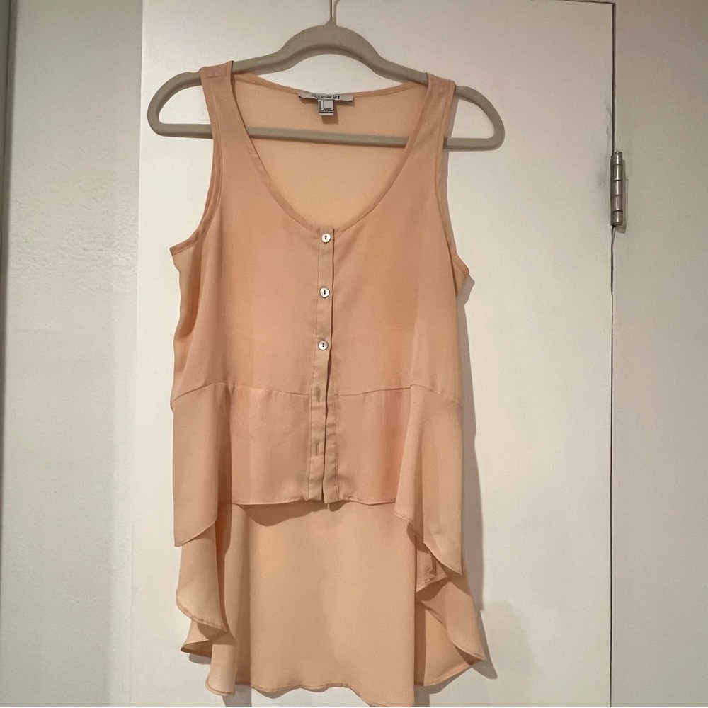 Forever 21 Peach Chiffon Tiered Sleeveless Blouse Top - Size S